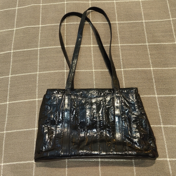 Vtg 1970s Eel Skin Satchel Bag Purse - Picture 5 of 8